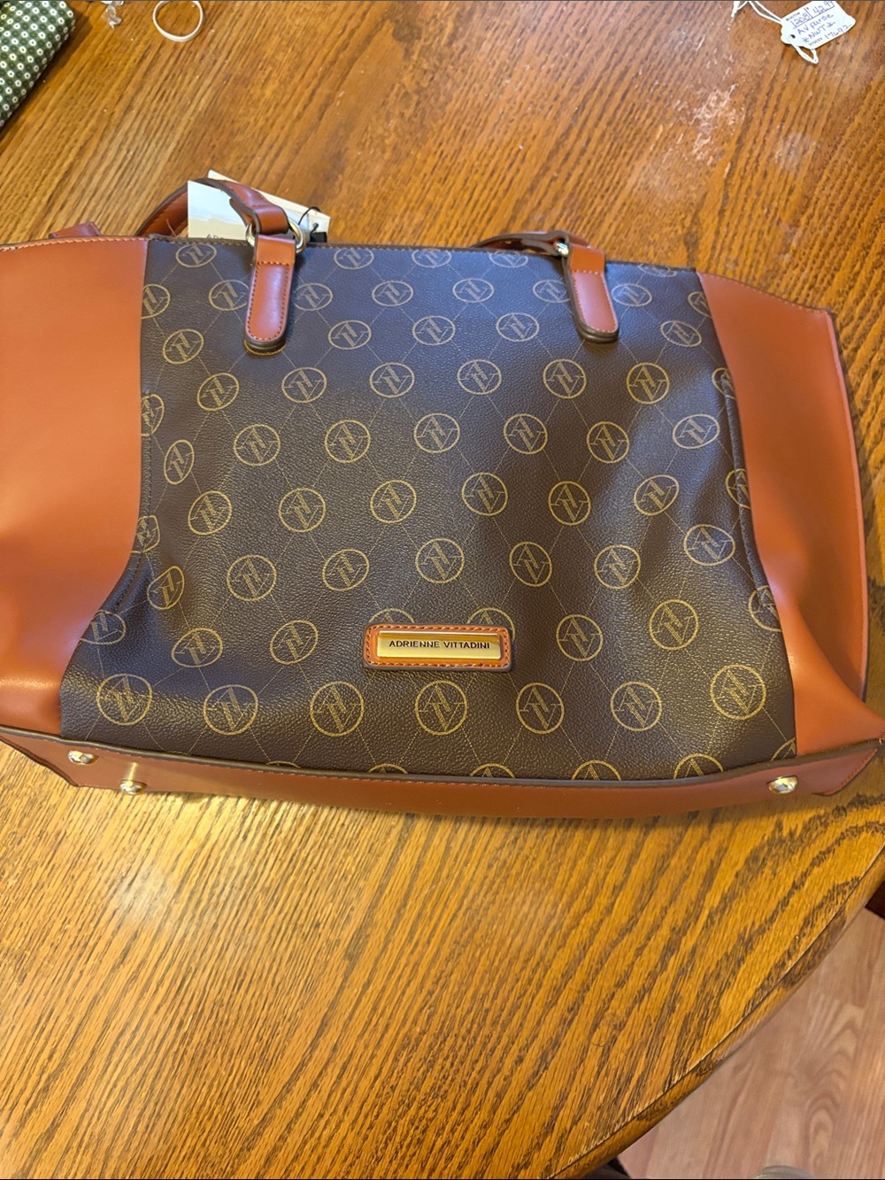 Adrienne Vittadini Brown & Tan Monogram Tote Bag